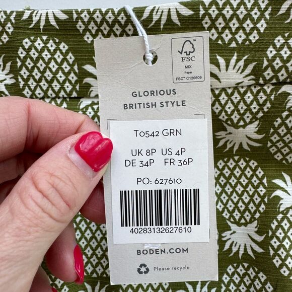 NWT Boden Gabriella Pencil Skirt 4P‎ Green White Pineapple Novelty Print Pockets - Picture 14 of 14